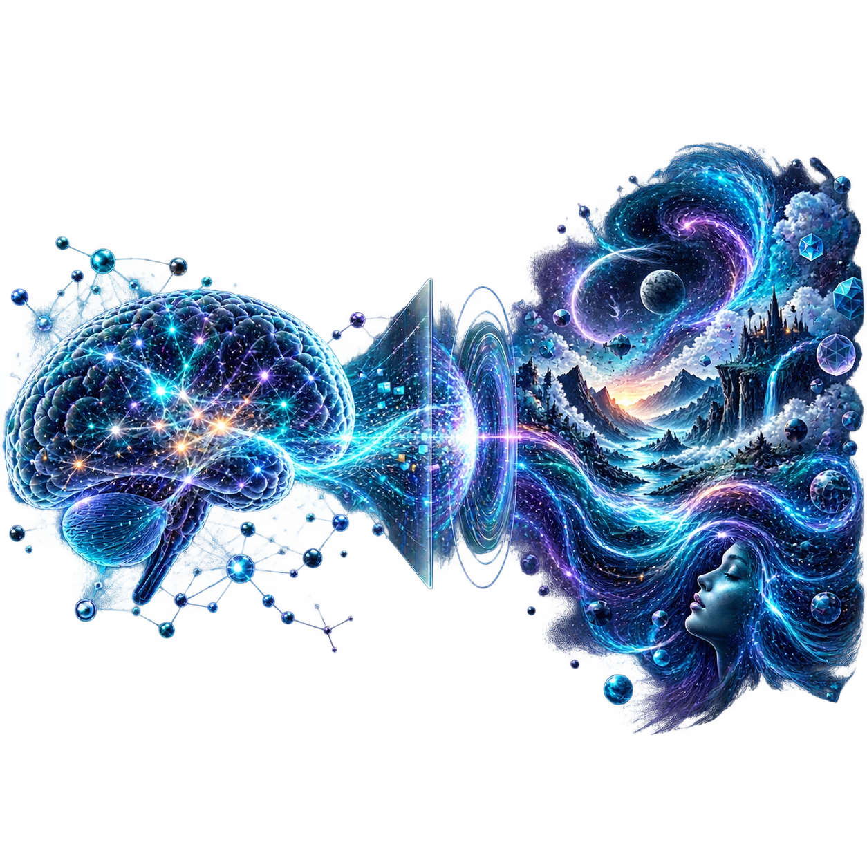 Neural activity in the brain converging toward an abstract subjective experience, illustrating the hard problem of consciousness.